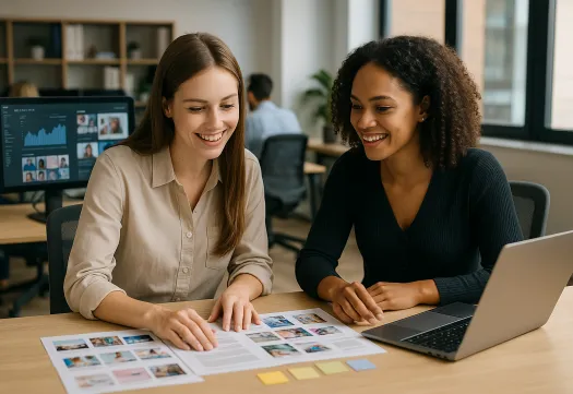 2 jeunes professionnelles travaillant en communication