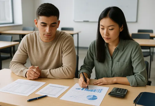 2 étudiants travaillant sur des graphiques 