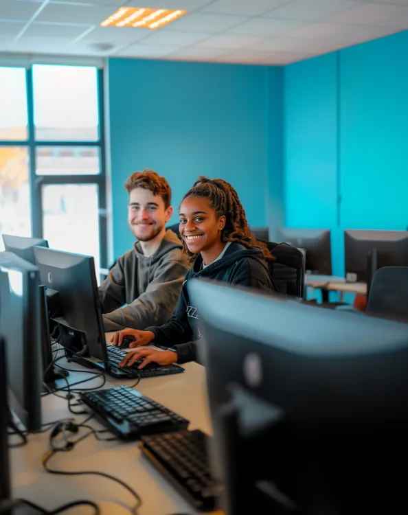 Deux étudiants en cours d’informatique