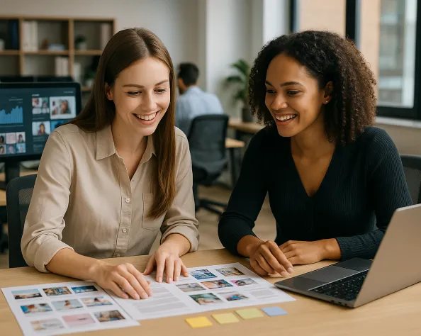 2 jeunes professionnelles travaillant en communication
